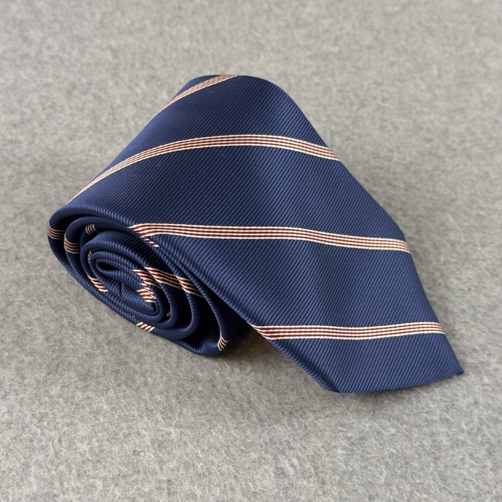 Vintage Brooks Brothers Silk Repp Tie Navy Red White Stripe 58x3.5"